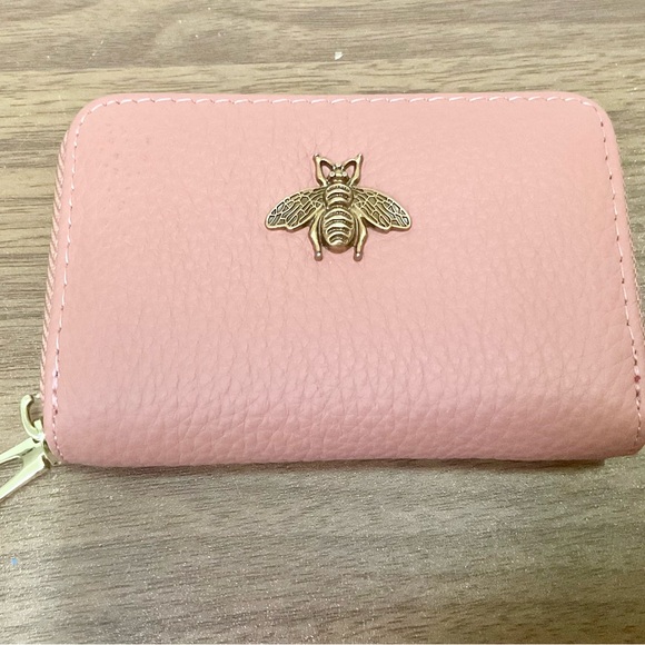 Women’s Credit Card Holder Wallet Pink And Gold With Bee Logo - Picture 4 of 6